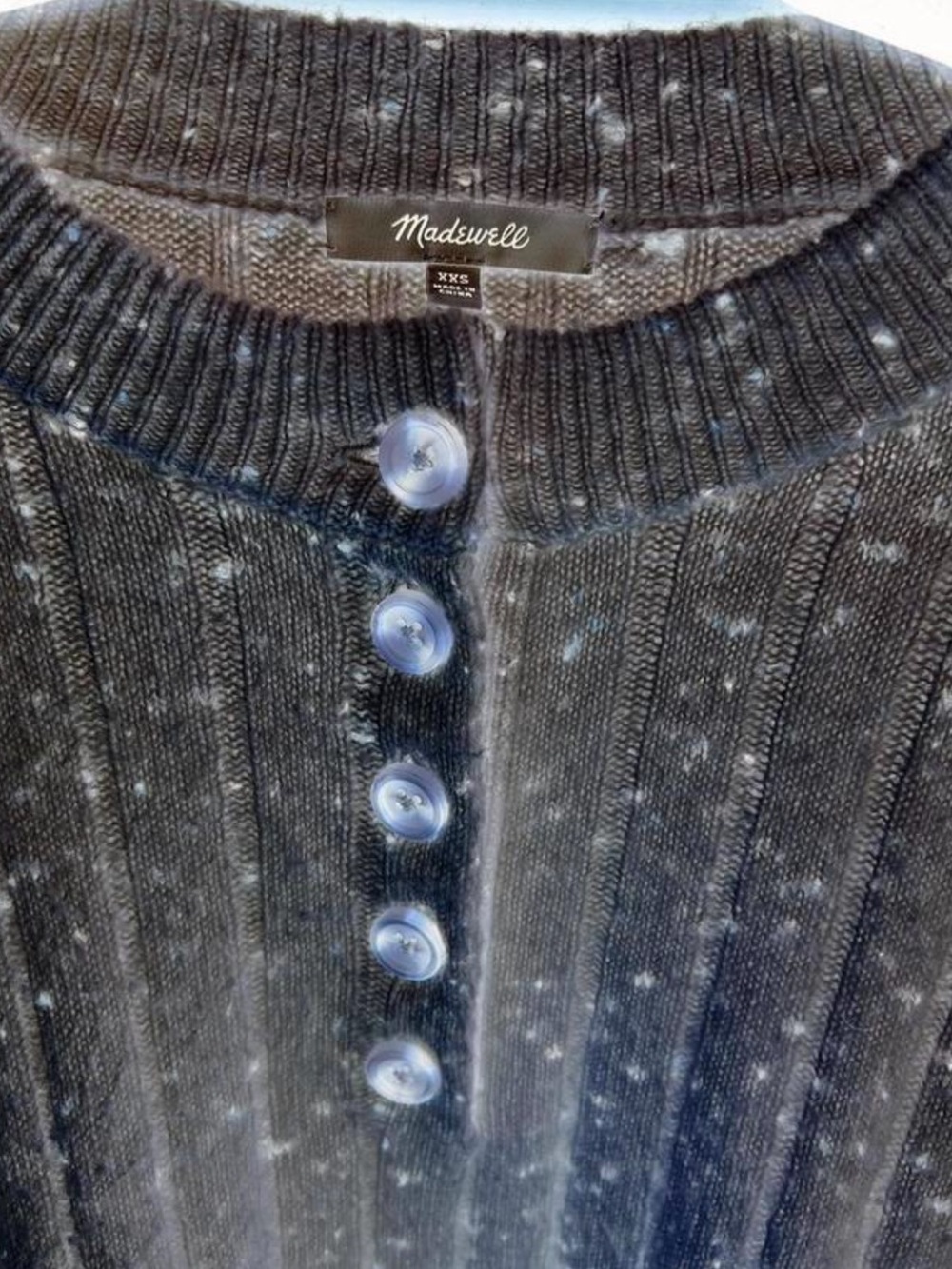 Madewell Black Speckled Ribbed Henley Crew Sweater XXS - Picture 5 of 6